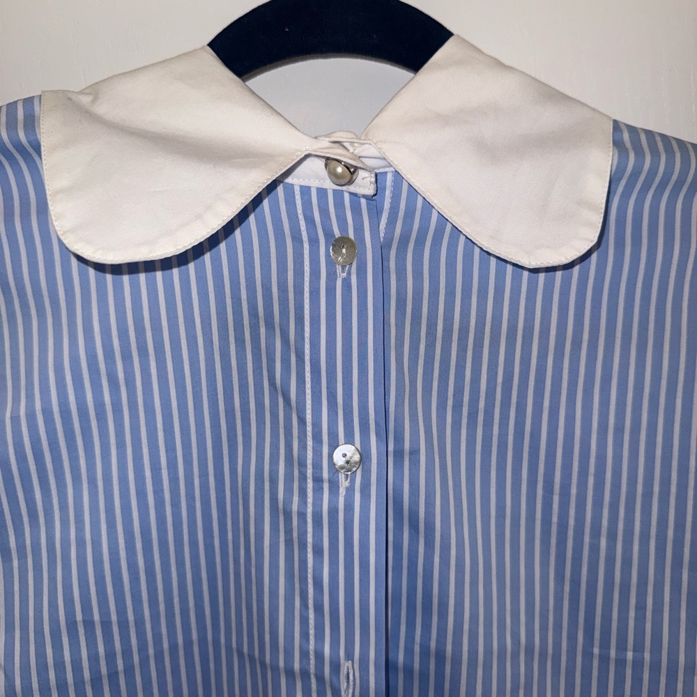 Striped Blouse Top with White Collar hi low, size S - Picture 4 of 6
